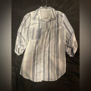 Striped Blue and White Women's Button Down Shirt